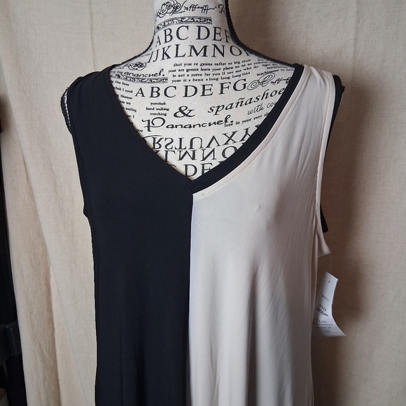 MSK Black and Tan Color Block Asymmetric Tank Tunic Dress Medium NWT - Picture 5 of 5